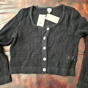 Black Knit Button-Up Sweater. Size Medium. NWT
